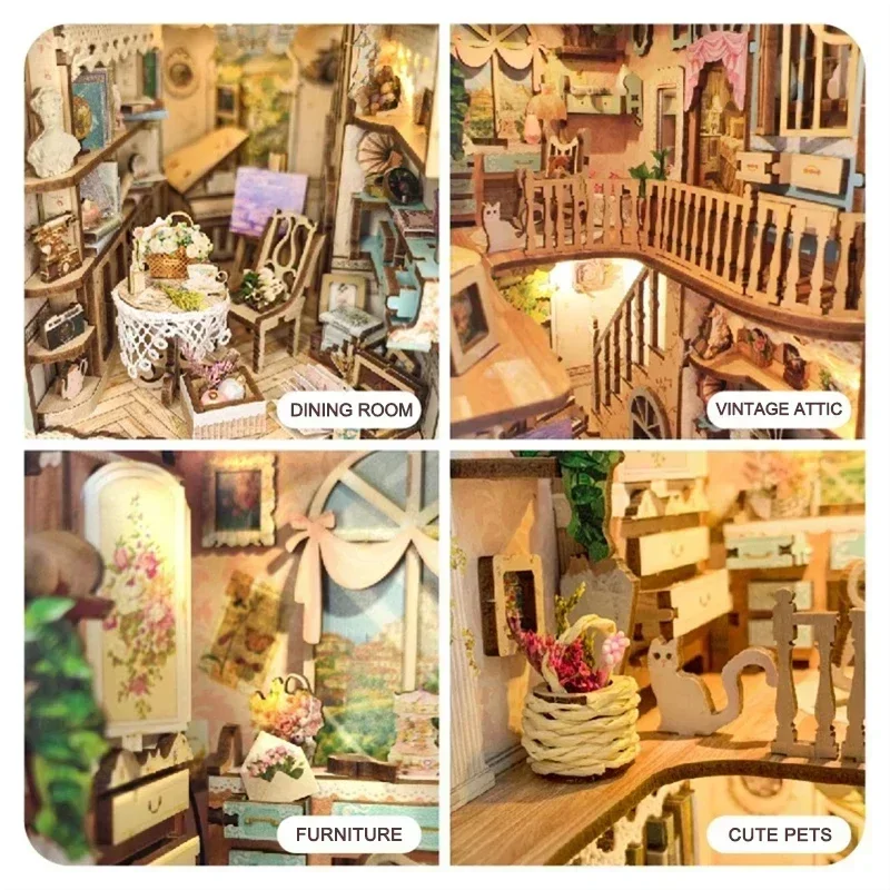 Diy Wooden Book Nook Kit Shelf Insert - Conto de fadas cidade estante floresta